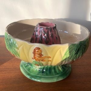 Vintage Ceramic Hula Girl Volcano Scorpion Bowl by Orchids of Hawaii Japan